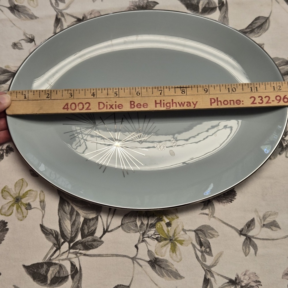 Franciscan Silver Pine Oval Ceramic Platter Gray Glossy Made in California USA - Picture 5 of 6